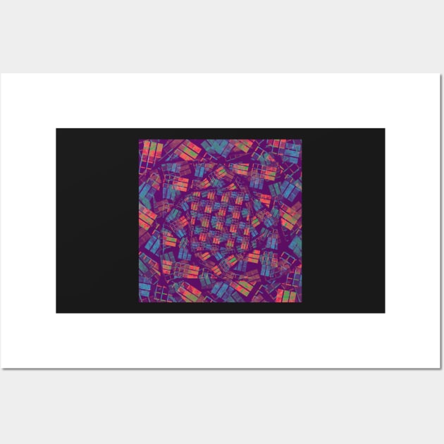 Neon Block Tornado | Purple, Sky Blue, Neon Orange, and Yellow Geometric Design Wall Art by cherdoodles